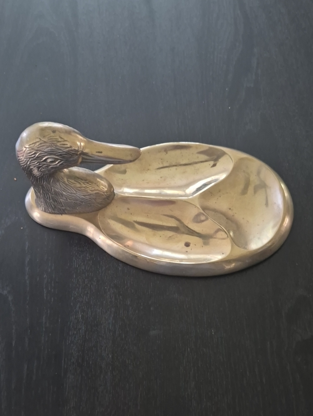 Vintage Solid Brass Duck Trinket Dish